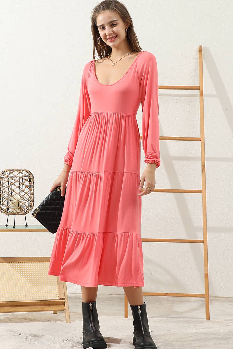 CWDMD801-P_PLUS SIZE ROUND NECK TIRED RUFFLE MAXI DRESS