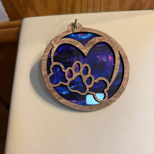 Heart Dog Paw and Bone Suncatcher