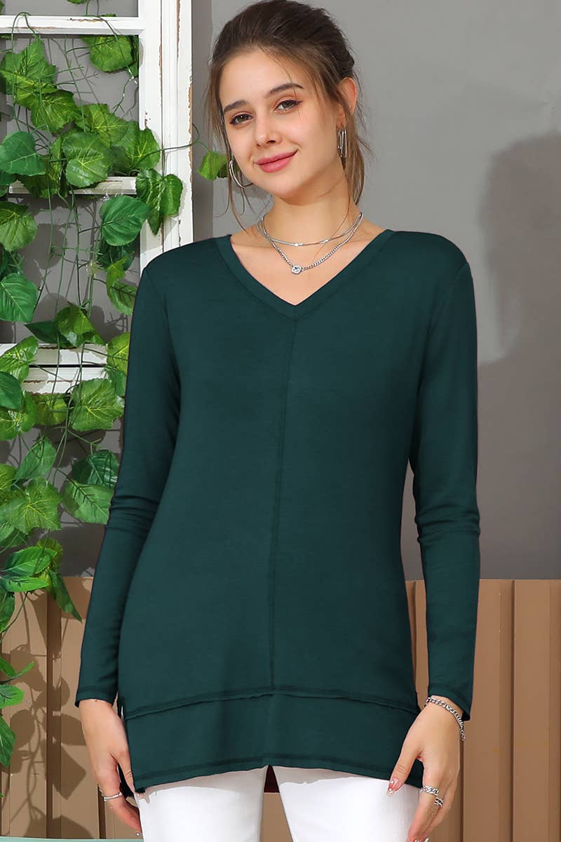 CWTTL1473_Casual V-Neck Loose Fit Long Sleeve Tops