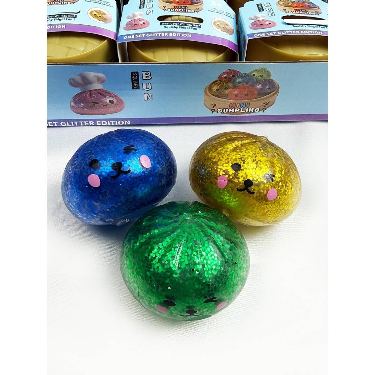 24pcs Mini Glittered Dumpling Squishy with Steamer