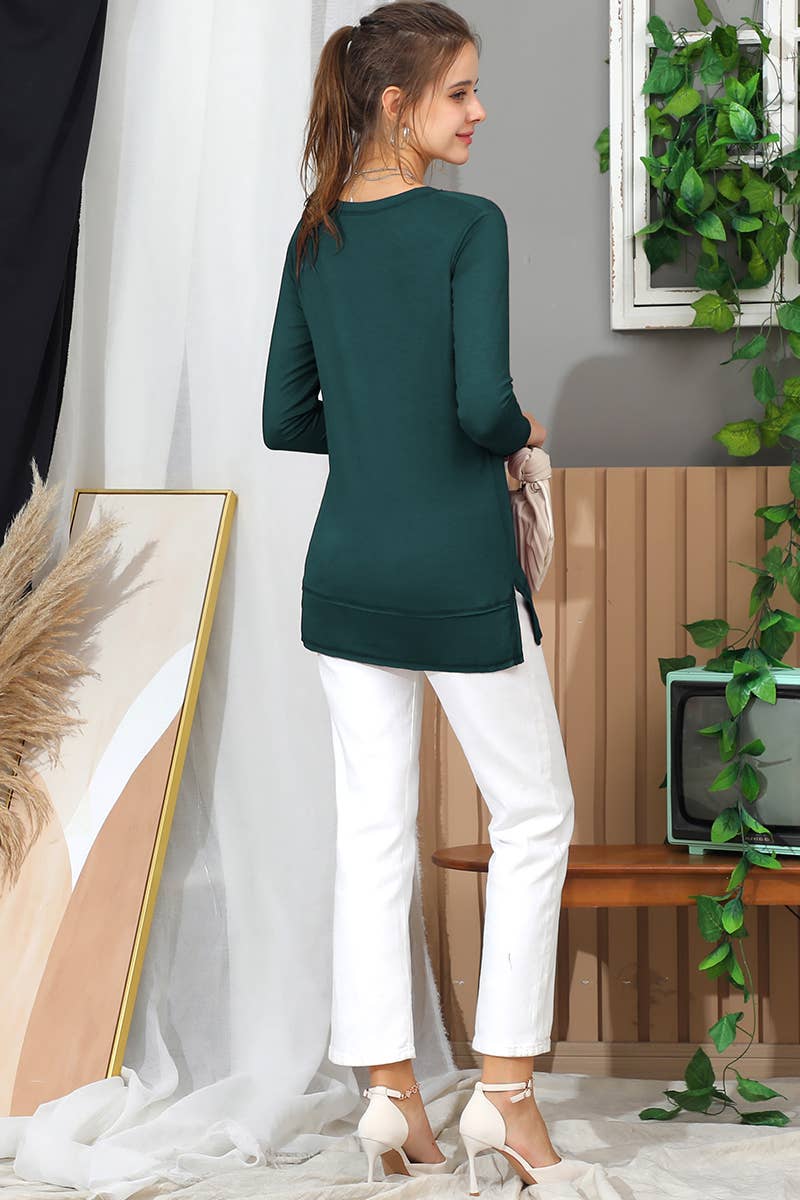 CWTTL1473_Casual V-Neck Loose Fit Long Sleeve Tops