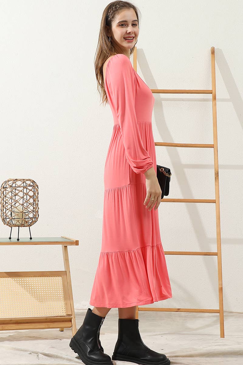 CWDMD801-P_PLUS SIZE ROUND NECK TIRED RUFFLE MAXI DRESS