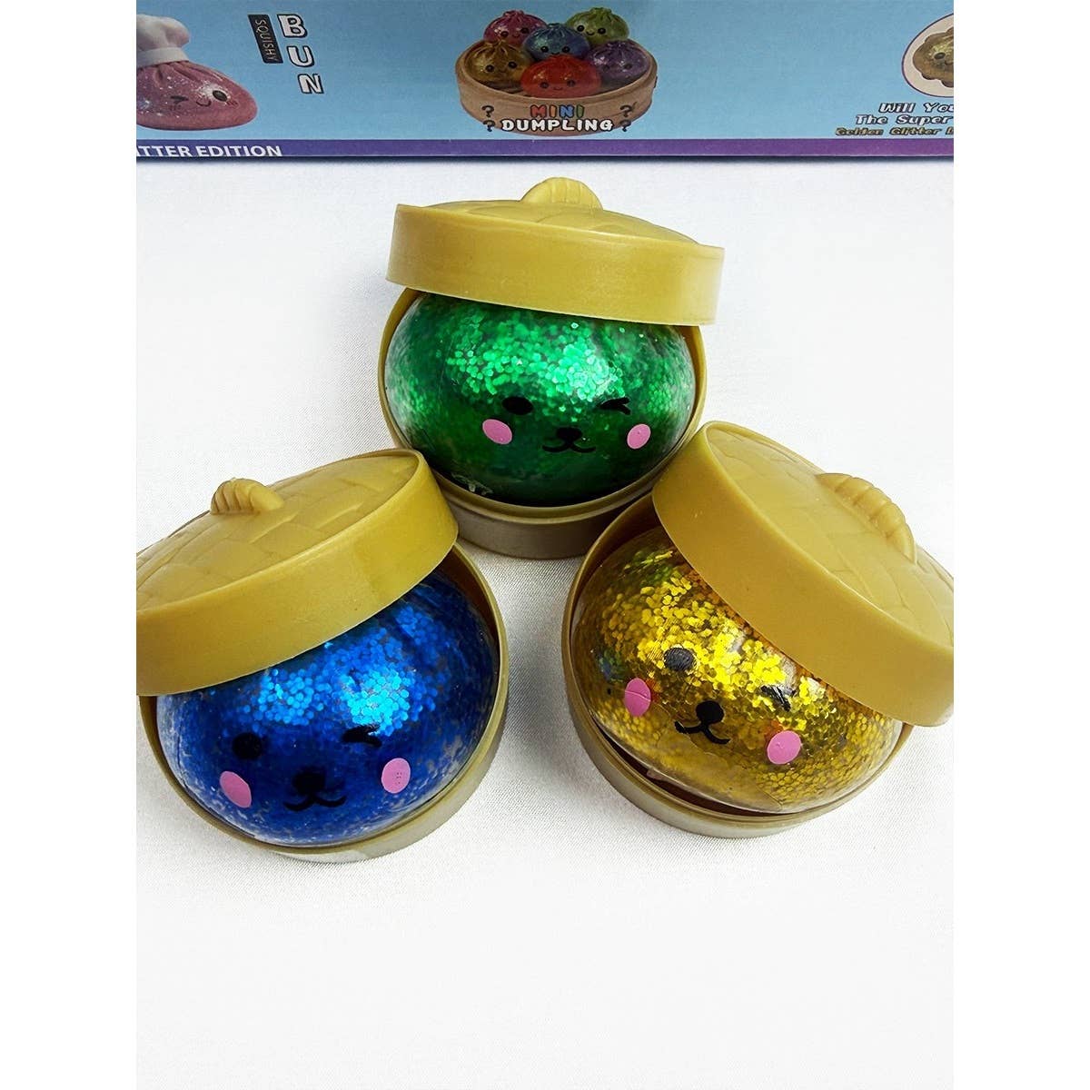 24pcs Mini Glittered Dumpling Squishy with Steamer